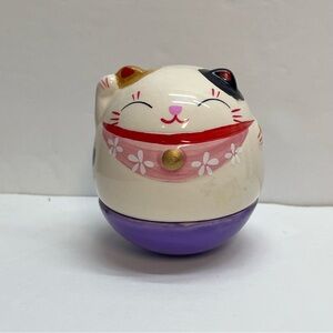 maneki neko lucky cat roly poly bell inside purple pink
